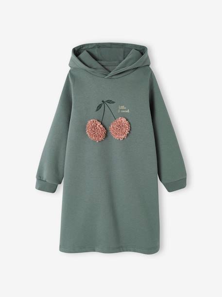 Meisjesjurk van sweatstof met capuchon en mooie details antraciet+grijsblauw+groen+terracotta - vertbaudet enfant 