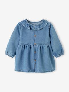 Baby-Rok, jurk-Denim babyjurk met kraag met ruches