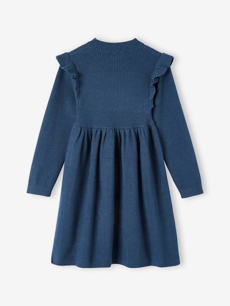 Jurk met ruches van tricot nachtblauw+roze (poederkleur) - vertbaudet enfant 