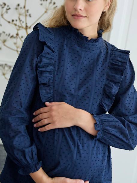 Zwangerschapsblouse  met ruches van plumetis marineblauw - vertbaudet enfant 