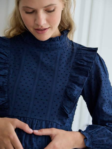 Zwangerschapsblouse  met ruches van plumetis marineblauw - vertbaudet enfant 