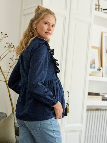 Zwangerschapsblouse  met ruches van plumetis marineblauw - vertbaudet enfant 