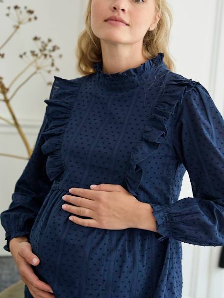 Zwangerschapsblouse  met ruches van plumetis marineblauw - vertbaudet enfant 