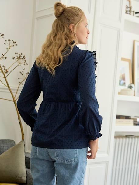 Zwangerschapsblouse  met ruches van plumetis marineblauw - vertbaudet enfant 