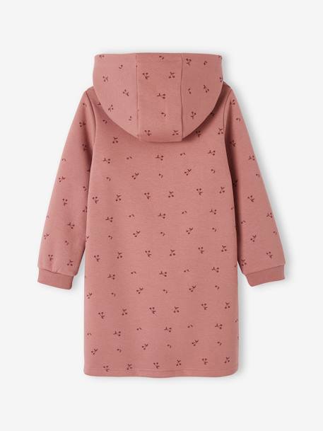 Meisjesjurk van sweatstof met capuchon en mooie details antraciet+grijsblauw+groen+oudroze+terracotta - vertbaudet enfant 