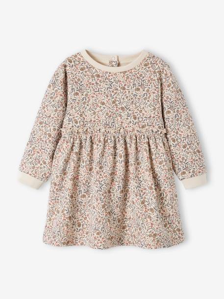 Babyjurk van molton beige (poederkleur)+goudbeige+nachtblauw - vertbaudet enfant 