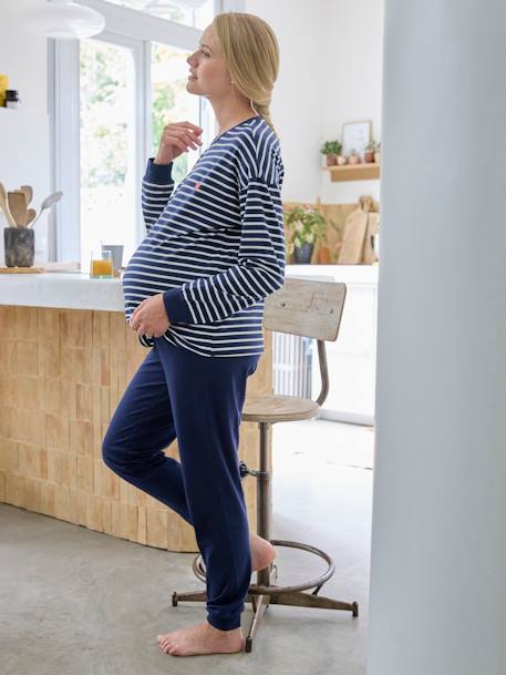 2-delige gestreepte pyjamaset zwangerschap marineblauw - vertbaudet enfant 