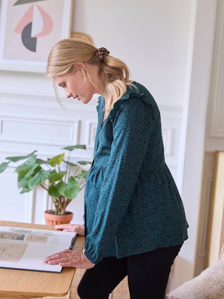 Zwangerschaps- en voedingsblouse met ruches en print dennen - vertbaudet enfant 