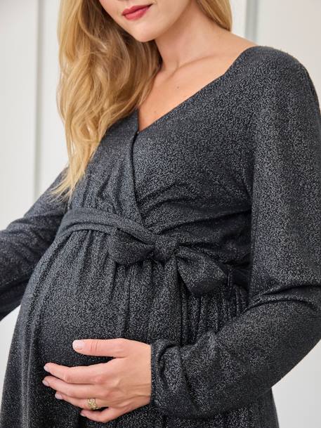 Korte zwangerschaps- en borstvoedingsjurk met glitter zwart - vertbaudet enfant 