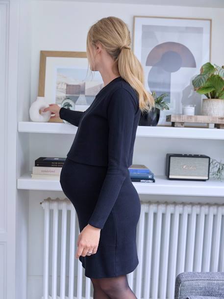 Korte jurk van ribtricot zwangerschap en borstvoeding zwart - vertbaudet enfant 