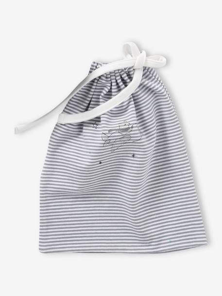 Kabelgebreide set muts + wanten + slofjes + babytas voor babymeisjes grijsblauw - vertbaudet enfant 