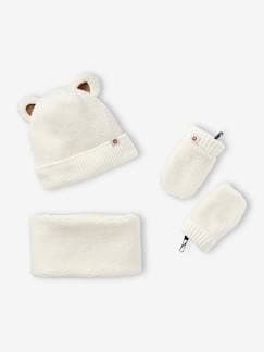 Baby-Accessoires-Muts sjaal handschoenen-Set voor babyjongen 'Bear Mood' met muts + snood + wanten  van sherpa