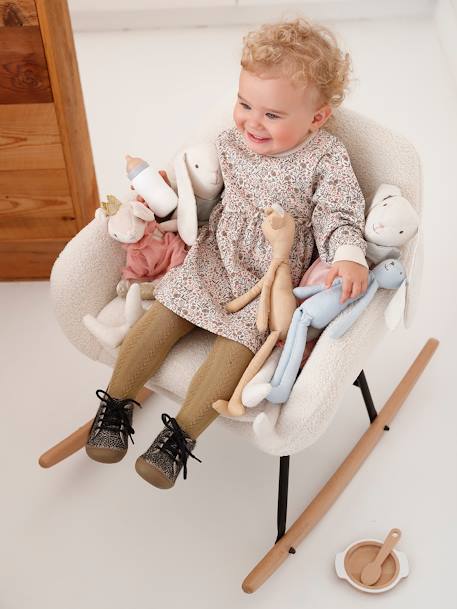 Babyjurk van molton beige (poederkleur)+goudbeige+nachtblauw - vertbaudet enfant 