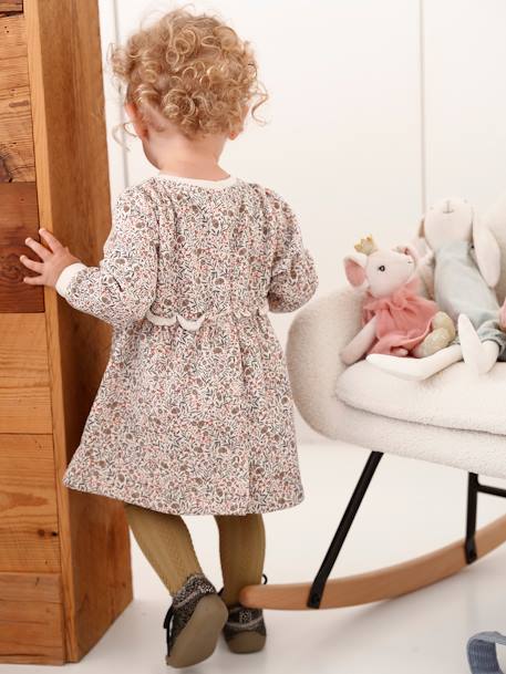 Babyjurk van molton beige (poederkleur)+goudbeige+nachtblauw - vertbaudet enfant 