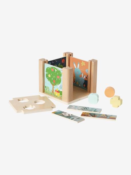Activiteitenkubus 2-in-1: Puzzels en vormen om in te voegen in FSC® hout groen - vertbaudet enfant 