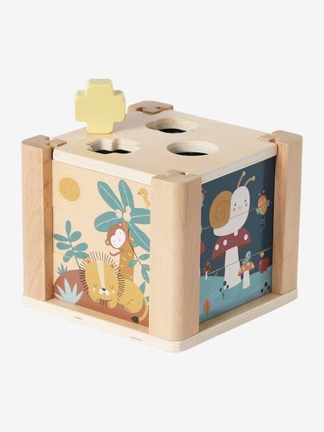 Activiteitenkubus 2-in-1: Puzzels en vormen om in te voegen in FSC® hout groen - vertbaudet enfant 