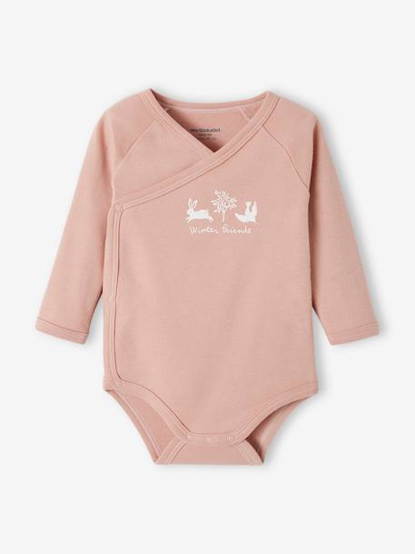 Set van 3 rompertjes met lange mouwen en opening voor pasgeborenen van biologische katoen jeansblauw+roze (poederkleur) - vertbaudet enfant 