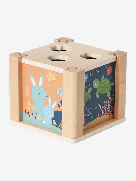 Activiteitenkubus 2-in-1: Puzzels en vormen om in te voegen in FSC® hout groen - vertbaudet enfant 