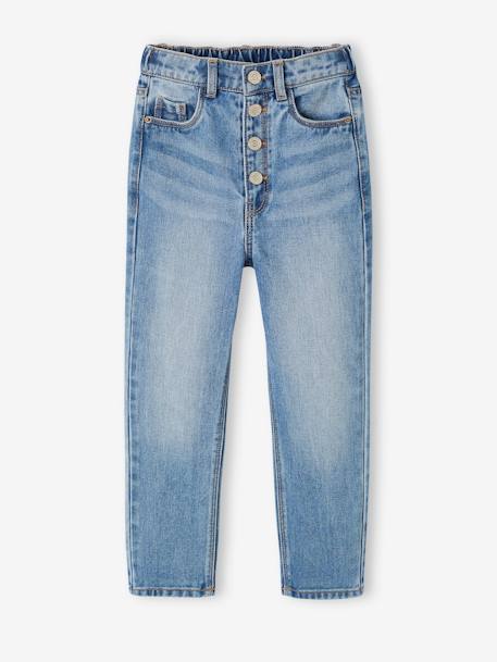 Jeans Mom fit MorphologiK meisjes heupomtrek SMALL double stone+jeansblauw+stone - vertbaudet enfant 