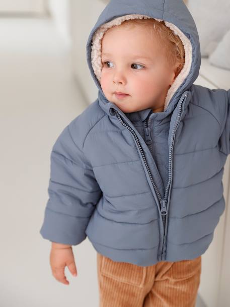 Donsjack voor baby's met afneembare gevoerde capuchon grijsblauw - vertbaudet enfant 
