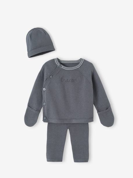 Gebreid babyvestje + legging + mutsje leigrijs+zachtpaars - vertbaudet enfant 