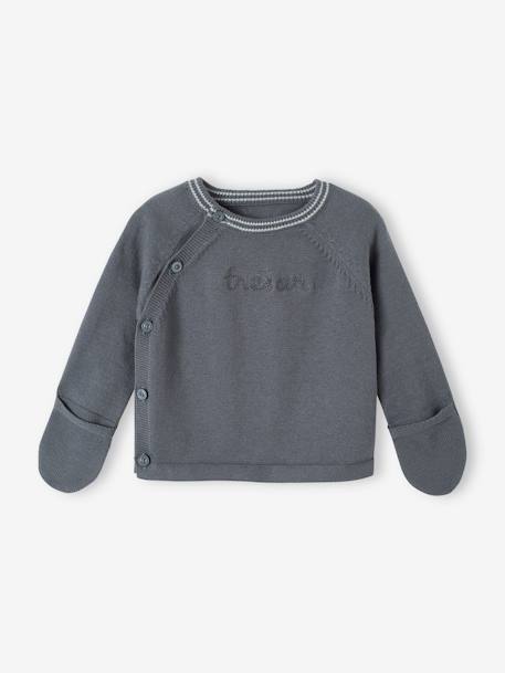 Gebreid babyvestje + legging + mutsje leigrijs+zachtpaars - vertbaudet enfant 