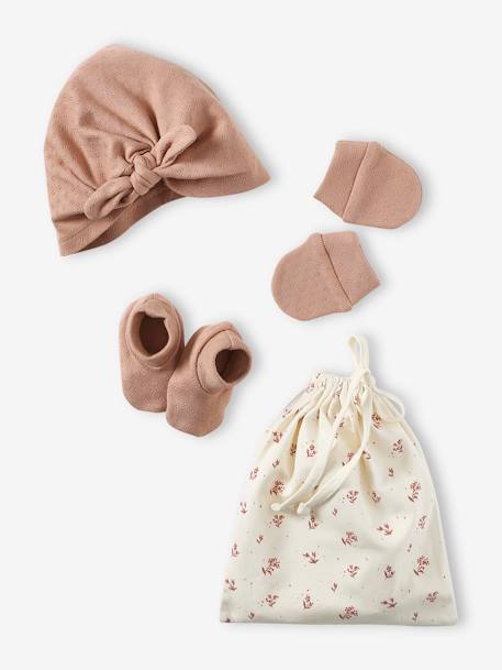 Set muts + wanten + slofjes + babytas voor babymeisjes cappuccino - vertbaudet enfant 