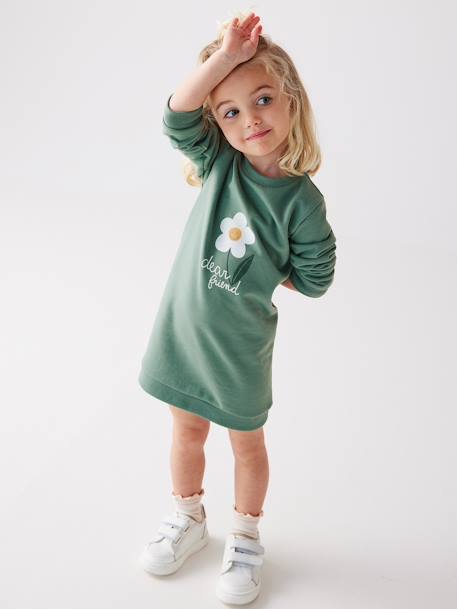 Basics fleece meisjesjurk gemêleerd grijs+lichtroze+marineblauw+smaragdgroen - vertbaudet enfant 