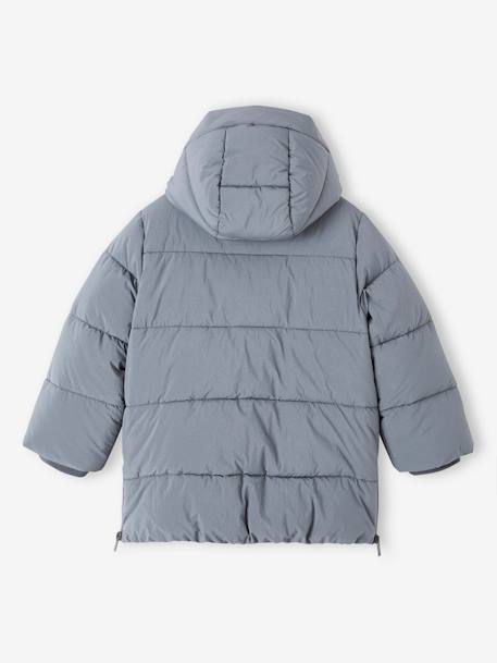 Lang donsjack met capuchon en sherpa voering voor jongens ijsblauw+marineblauw - vertbaudet enfant 