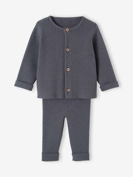 Set met shirt en broek voor baby's van tricot gechineerd lichtgrijs+leigrijs+wit - vertbaudet enfant 