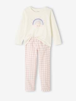 Meisje-Pyjama, surpyjama-Meisjespyjama met regenboog van tricot en flanel