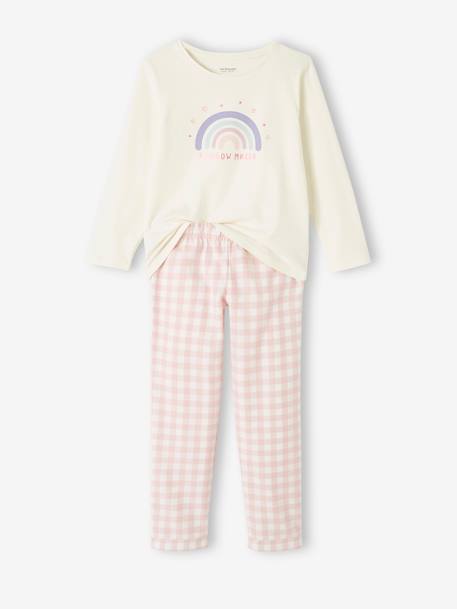 Meisjespyjama met regenboog van tricot en flanel rozen - vertbaudet enfant 