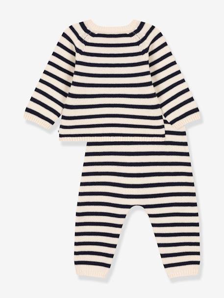 Babyset gebreid in wol en katoen met marinestreep PETIT BATEAU beige, bedrukt - vertbaudet enfant 