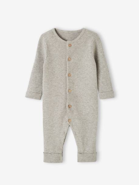 Geribde babypyjama met lange mouwen gechineerd beige+gemêleerd grijs+inkt - vertbaudet enfant 