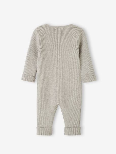 Geribde babypyjama met lange mouwen gechineerd beige+gemêleerd grijs+inkt - vertbaudet enfant 