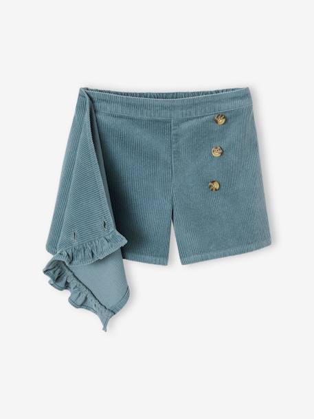 Short-rokje van ribfluweel met wikkeleffect bruin+groenblauw - vertbaudet enfant 
