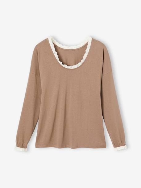 Omkeerbaar zwangerschapsshirt kanten afwerking taupe - vertbaudet enfant 