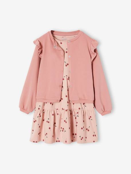 Set jurk en cardigan met ruches voor meisje karamel+roze (poederkleur) - vertbaudet enfant 