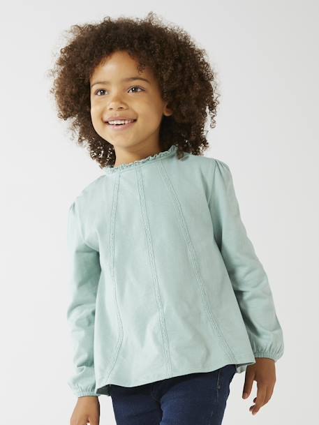 Oeko-Tex® Macramé Details Meisjesblouse T-shirt groen+marineblauw - vertbaudet enfant 