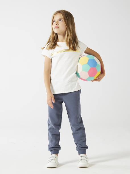 Iriserend gestreept sportshirt voor meisjes ecru+gemêleerd grijs+lila+roze (poederkleur) - vertbaudet enfant 