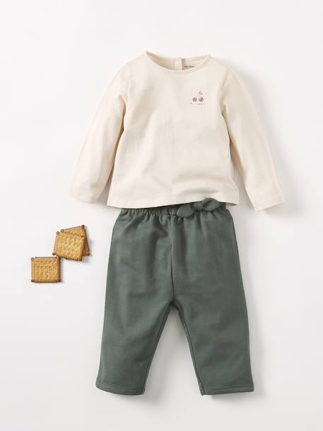 Molton babybroek met elastische taille flesgroen+inkt+koraal - vertbaudet enfant 