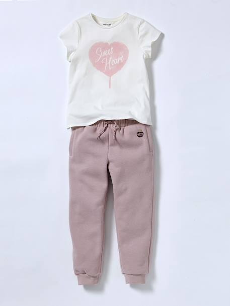 Molton joggingbroek voor meisjes gechineerd lichtgrijs+leisteenblauw+roze - vertbaudet enfant 