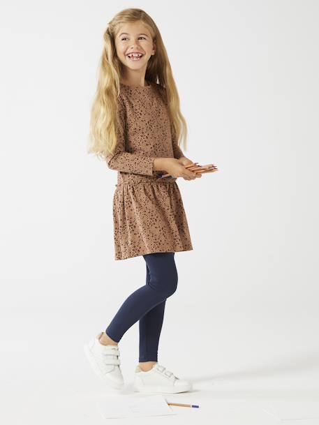 Meisjes legging met iriserende riem donkerroze+GECHINEERD LICHTGRIJS+MARINE GRIJS+mauve+ZWART - vertbaudet enfant 