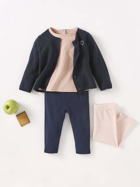 Set van 2 lange baby-leggings meisje ecru+SET MARINEGRIJS - vertbaudet enfant 