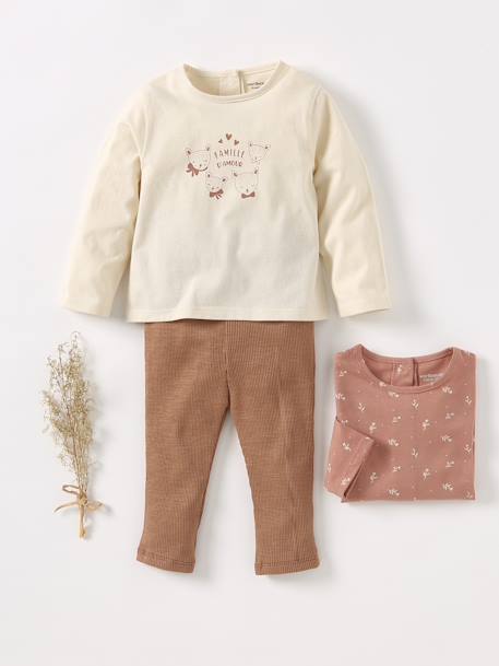 Set van 2 T-shirts BASICS baby lange mouwen lichtroze+rozen - vertbaudet enfant 