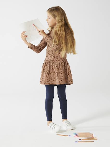 Meisjesjurk met print bruin, bedrukt+roze (poederkleur)+roze met print - vertbaudet enfant 