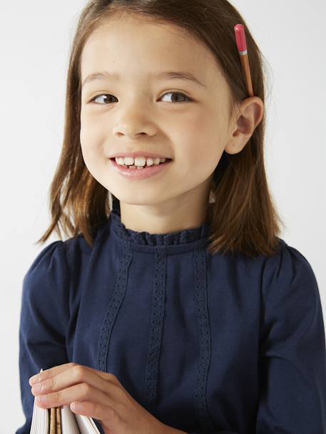 Oeko-Tex® Macramé Details Meisjesblouse T-shirt groen+marineblauw - vertbaudet enfant 