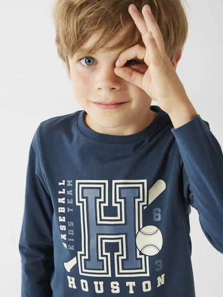 Basics T-shirt met lange mouwen voor jongens met een speels of grafisch motief gemêleerd beige+gemêleerd wit+grijsblauw+marineblauw+nachtblauw+okergeel+pecannoot+wit - vertbaudet enfant 