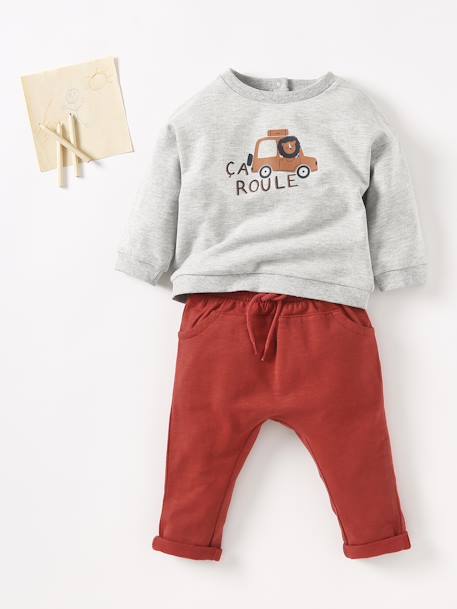 Babybroek uit molton voor jongens baksteen+donker lindegroen+gechineerd lichtgrijs+karamel+leiblauw+Marine grijs+PAREL+zandbeige - vertbaudet enfant 