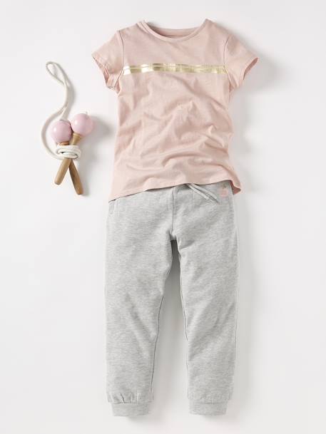 Molton joggingbroek voor meisjes gechineerd lichtgrijs+leisteenblauw+roze - vertbaudet enfant 